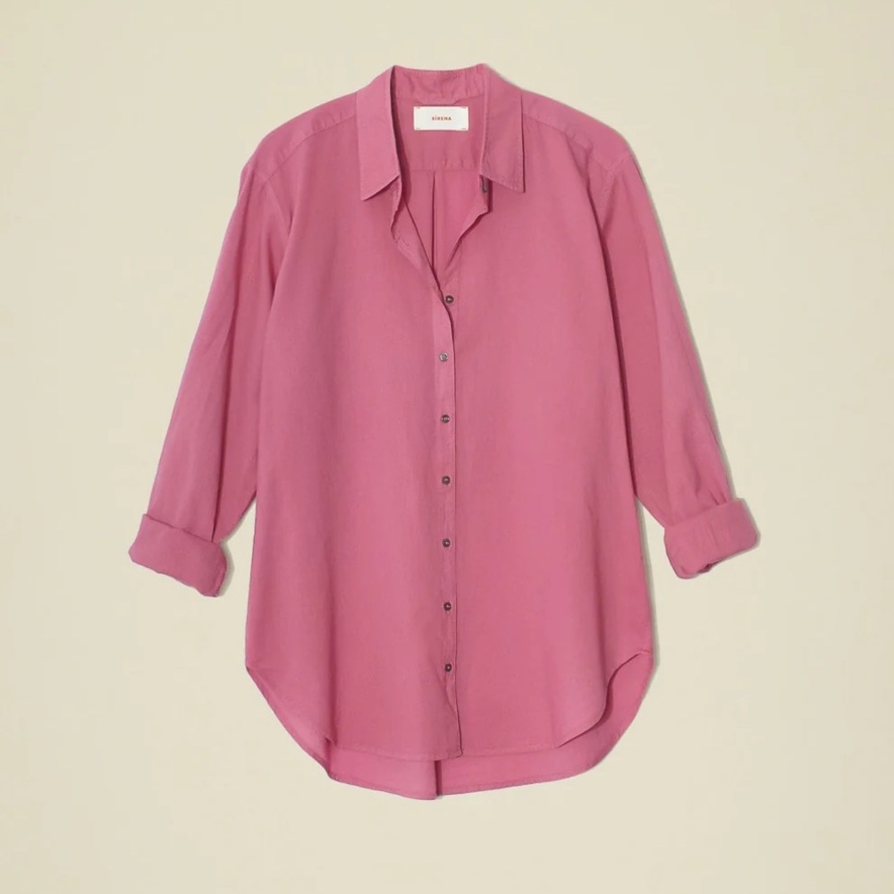 xirena shirt large rose tea long sleeve button down blouse cotton essential